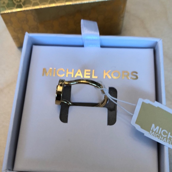 Michael Kors Gold Plated Stainless Steel Logo Ring Tortoise & Crystal Size 7 NWT - Picture 10 of 15